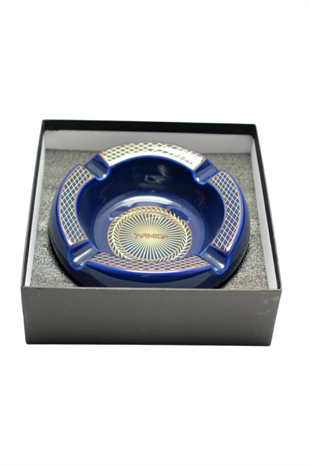 Parmida Lacivert Gold Desenli Yuvarlak Dörtlü Porselen Puro Küllüğü