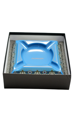 Parmida Mavi Yaprak Desenli Dörtlü Porselen Puro Küllüğü