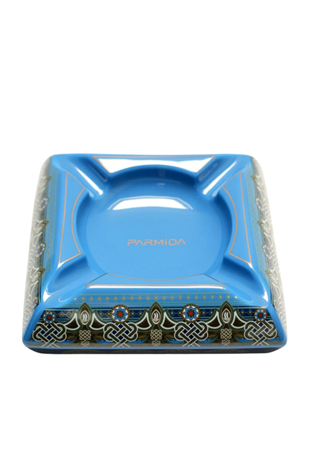 Parmida Mavi Yaprak Desenli Dörtlü Porselen Puro Küllüğü