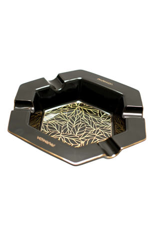 Parmida Siyah Gold Şeritli Desenli Dörtlü Porselen Puro Küllüğü