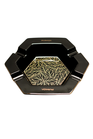 Parmida Siyah Gold Şeritli Desenli Dörtlü Porselen Puro Küllüğü