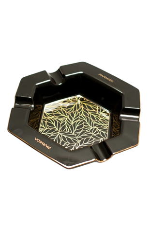 Parmida Siyah Gold Şeritli Desenli Dörtlü Porselen Puro Küllüğü