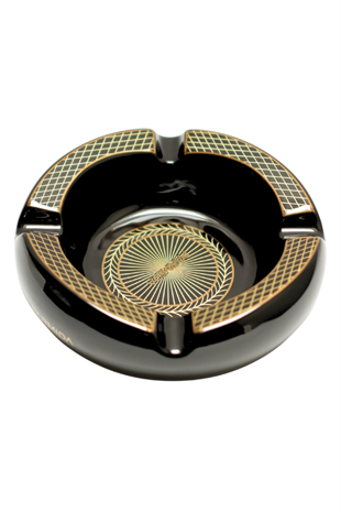 Parmida Siyah Gold Desenli Yuvarlak Dörtlü Porselen Puro Küllüğü