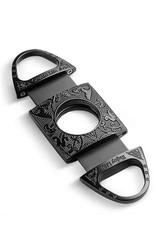 PQ Siyah Metal İşlemeli Baskılı Metal Puro Makası Kesici