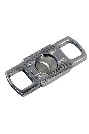 PQ Gunmetal Düz Çizgi Desenli Metal İşlemeli Puro Makası Kesici