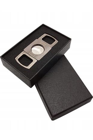 PQ Fırçalı Gunmetal Çizgili Metal İşlemeli Puro Makası Kesici