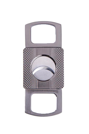 PQ Gunmetal Düz Çizgi Desenli Metal İşlemeli Puro Makası Kesici