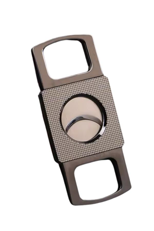 PQ Gümüş Köşeli Desenli Metal Puro Makası Kesici