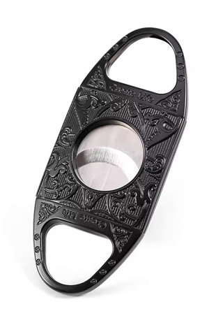 PQ Siyah Metal İşlemeli Baskılı Metal Puro Makası Kesici