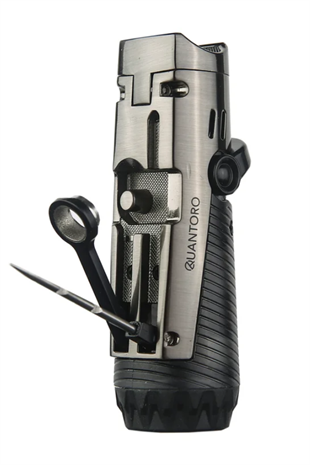 Quantoro 3 Torch Pürmüz Gunmetal Delici & İğneli Metal Puro Çakmağı