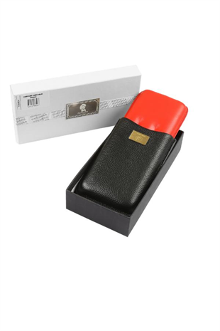 Guevara Kırmızı-Siyah Üçlü Deri Puro Kılıfı