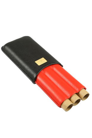 Guevara Kırmızı-Siyah Üçlü Deri Puro Kılıfı