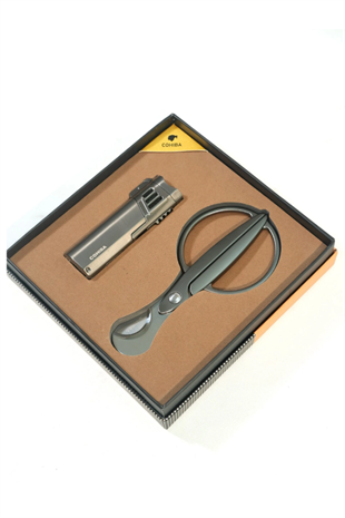 Cohiba 4 Torch Gunmetal Çakmak Gunmetal Makas İkili Puro Seti