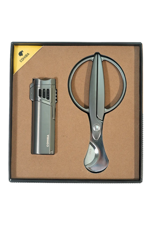 Cohiba 4 Torch Gunmetal Çakmak Gunmetal Makas İkili Puro Seti