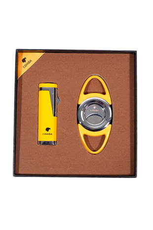 Cohiba Çakmak Kesici İkili Sarı Puro Seti