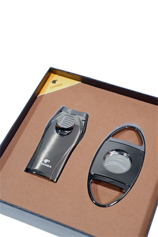 Cohiba Çakmak Kesici İkili Gunmetal Puro Seti