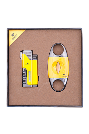 Cohiba Çakmak Kesici İkili Sarı - Siyah Puro Seti