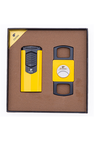 Cohiba Çakmak Kesici İkili Sarı - Siyah Puro Seti
