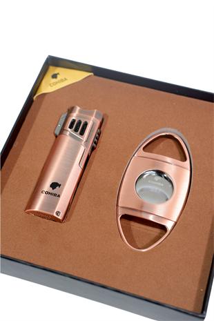 Cohiba Çakmak Kesici İkili Bronz Puro Seti