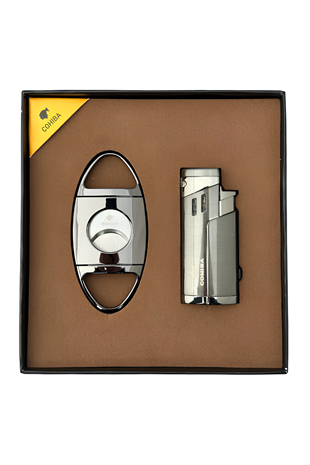 Cohiba Çakmak Kesici Gunmetal İkili Puro Seti