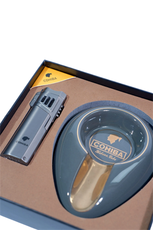Cohiba Çakmak Küllük İkili Gunmetal Puro Seti