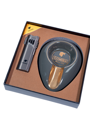 Cohiba Çakmak Küllük İkili Gunmetal Puro Seti
