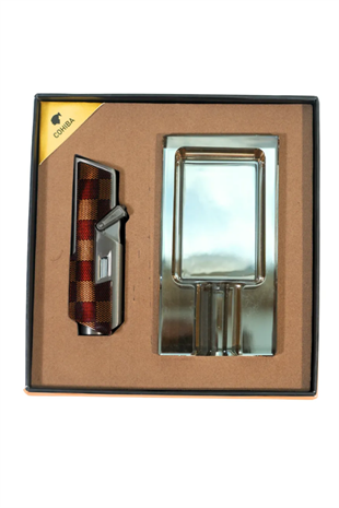 Cohiba Tek Torch Dama Desenli Çakmak Kristal Tekli Küllük İkili Puro Seti