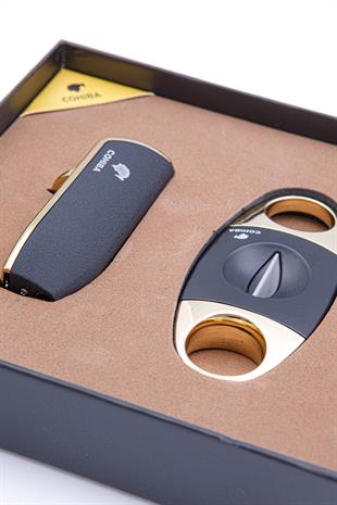 Cohiba Çakmak Kesici İkili Gold - Siyah Puro Seti