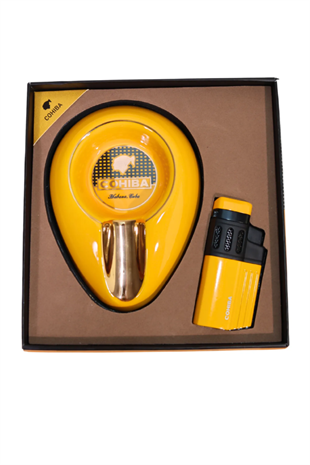 Cohiba 4 Torch Pürmüz Sarı Çakmak Küllük İkili Puro Seti