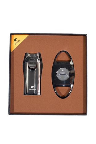 Cohiba Çakmak Kesici İkili Gunmetal Puro Seti