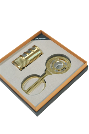 Parmida 3 Torch Gold Çakmak Gold Makas İkili Puro Seti