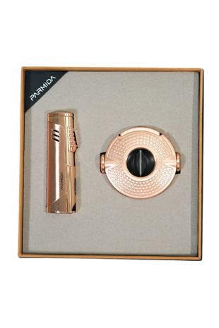 Parmida 3 Torch Bronz Çakmak Bronz V Kesici İkili Puro Seti