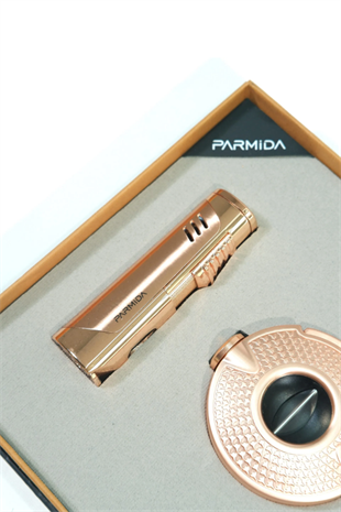 Parmida 3 Torch Bronz Çakmak Bronz V Kesici İkili Puro Seti