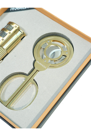 Parmida 3 Torch Gold Çakmak Gold Makas İkili Puro Seti