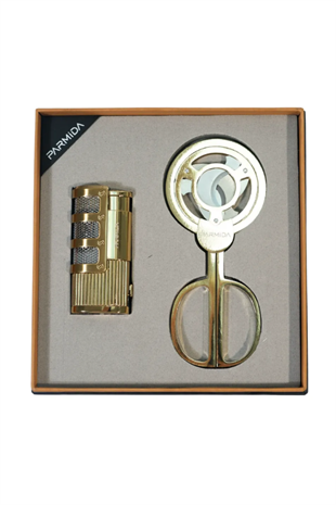 Parmida 3 Torch Gold Çakmak Gold Makas İkili Puro Seti