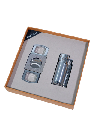 Parmida Çakmak Kesici İkili Gümüş Puro Seti