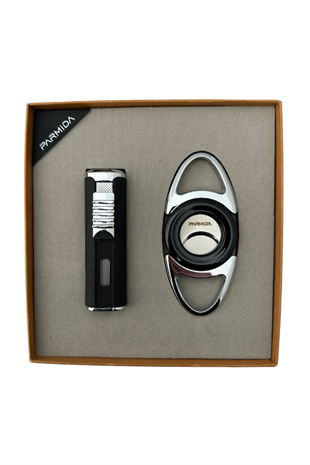 Parmida Çakmak Kesici Siyah Gümüş İkili Puro Seti