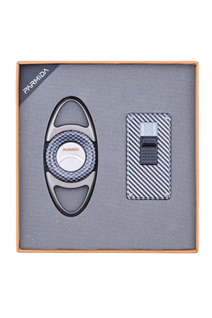 Parmida Çakmak Kesici İkili Karbon Desenli Puro Seti