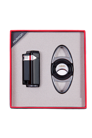 Parmida Çakmak Kesici Siyah-Gümüş İkili Puro Seti