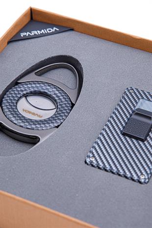 Parmida Çakmak Kesici İkili Karbon Desenli Puro Seti
