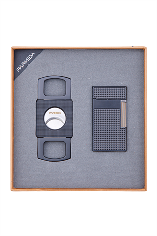 Parmida Çakmak Kesici İkili Gunmetal Puro Seti