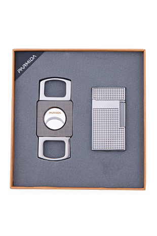 Parmida Çakmak Kesici İkili Gümüş Puro Seti