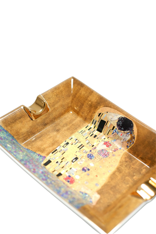 Parmida Gold Şeritli Love Design İkili Porselen Puro Küllüğü