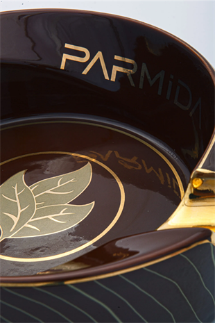 Parmida Kahverengi Gold Çizgili İkili Porselen Puro Küllüğü