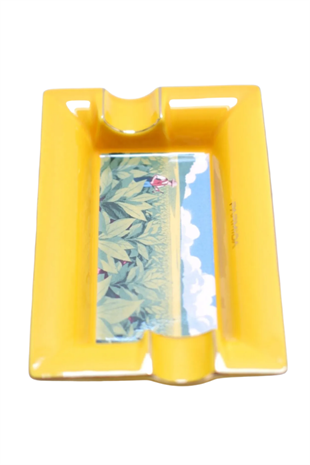 Parmida Sarı Gold Şeritli Tarla Desenli İkili Porselen Puro Küllüğü