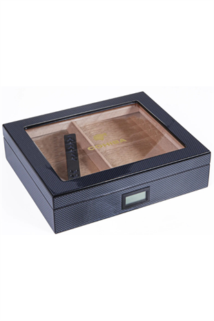 Cohiba Siyah Karbon Desenli Sedir Humidor Puro Kutusu