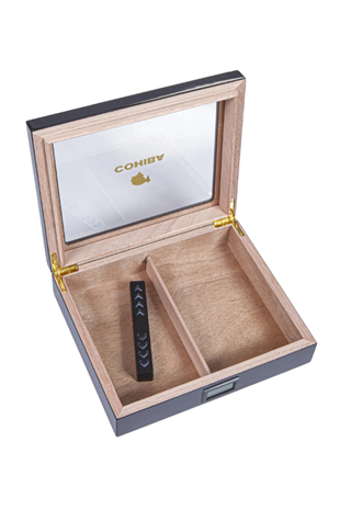 Cohiba Siyah Karbon Desenli Sedir Humidor Puro Kutusu