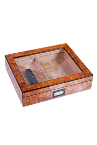 Cohiba Kahverengi Camlı Sedir Humidor Puro Kutusu