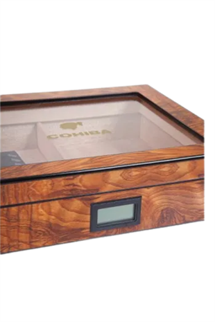 Cohiba Kahverengi Camlı Sedir Humidor Puro Kutusu