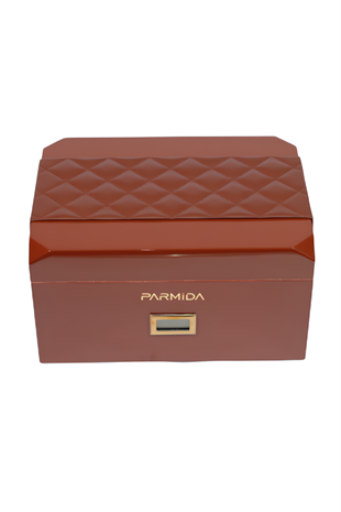 Parmida Kahverengi Deri Şeritli Çekmeceli  Sedir Humidor Puro Kutusu